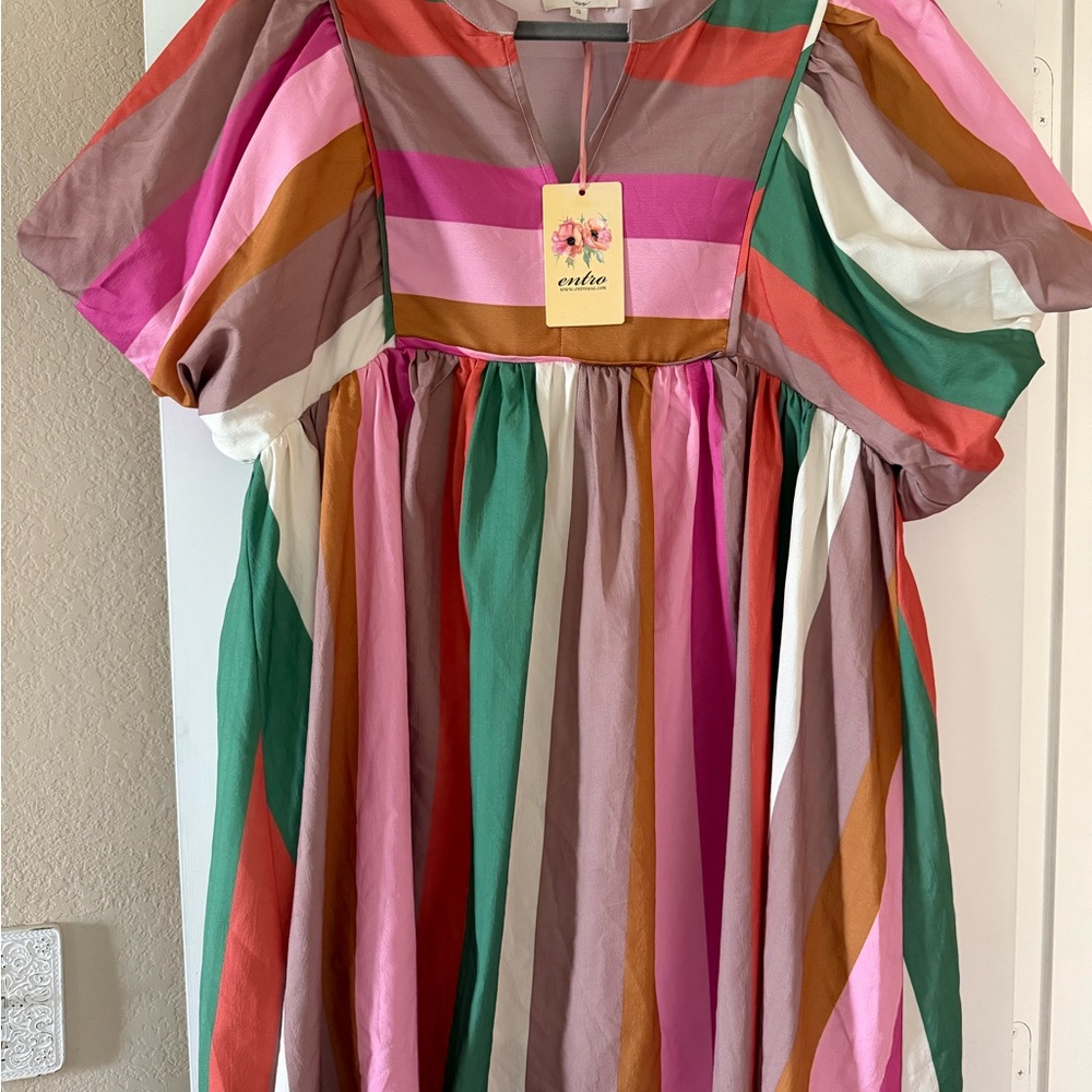 Entro Colorful Striped Casual Dress